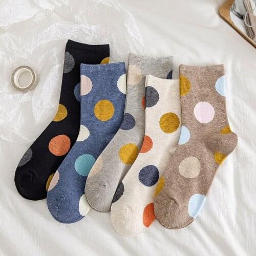 Dreamlikelin Polka Dot Womens Fashion Socks Retro College Style Casual Japanese Soft Cotton Socks