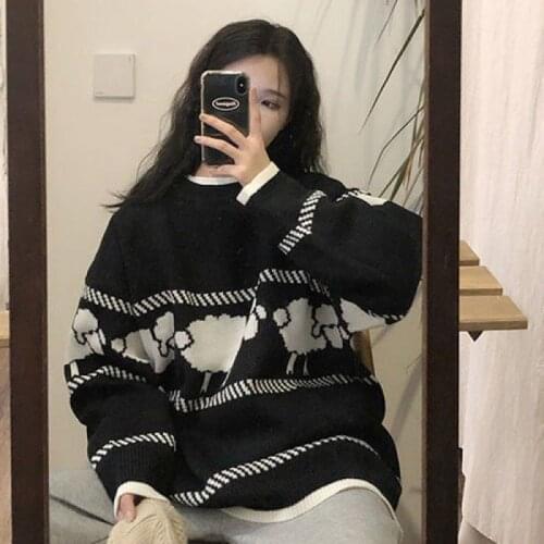 Pullovers Women Sweaters Sheep Print Lovely Sweet Female Student Leisure Loose All-match O-Neck Warm Outwear Street Wear Sweater