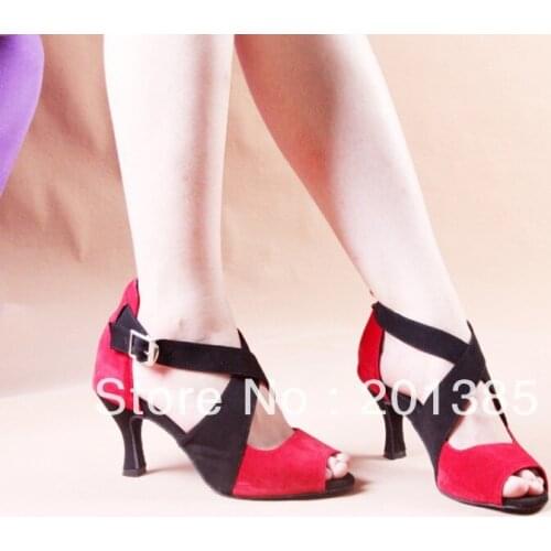 2013 New Red Velvet Womans Ballroom Dance Shoes Free shipping Salsa Shoes Size 4-10