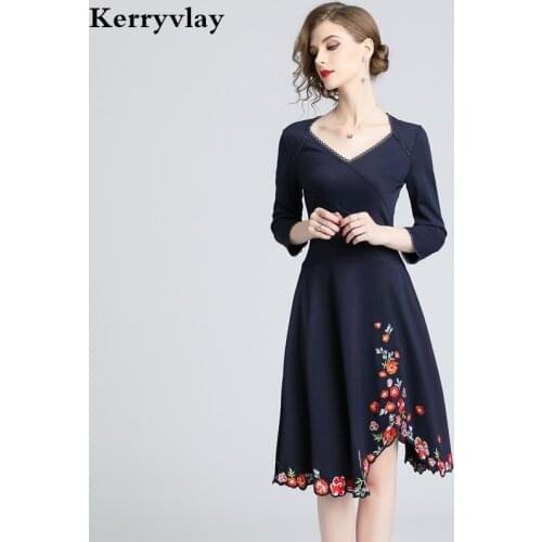 Women Irregular Floral Embroidery Party Dress Vestidos Invierno 2021 Autumn Midi Womens Dresses Roupas Feminina K6205