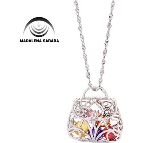 MADALENA SARARA 10-11mm AAA Freshwater Pearl Semi Round Pouch Style Sterling Silver 925 Chain Necklace AAAA CZ inlaid
