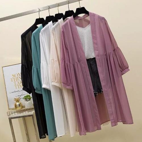 Women Summer Kimono Cardigan Long Sleeve Sun Protection Blouse Shirt Long Chiffon Sunscreen Shirts Outwear Oversize Coat 3291501