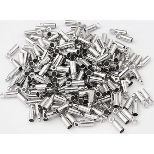 100pcs Antique Silver Color Fitting 2mm Round Leather Cord Bell Buckle Clasps Hooks for choose End Caps Jewelry Findings