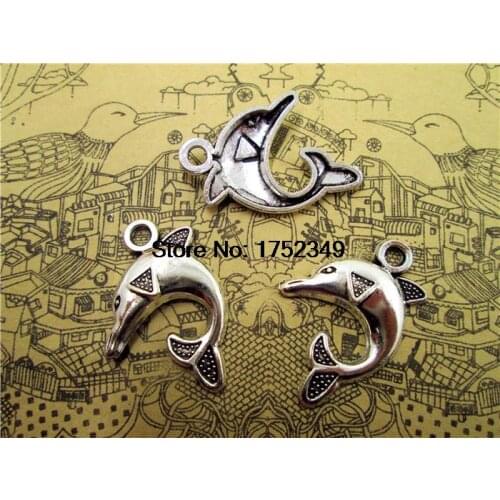 15pcs-Dolphin Charms Antique silver Tone Dolphin pendants/charms 22x32mm