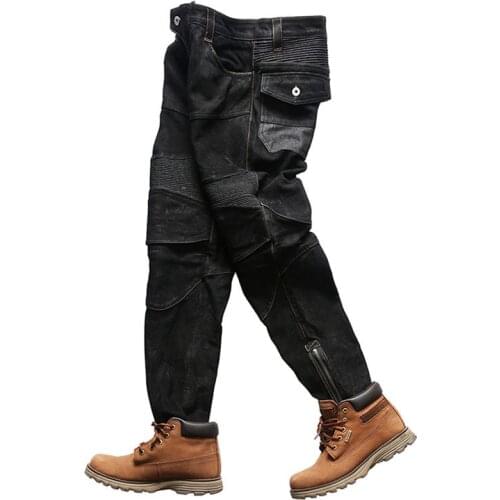 2021 Motorcycle Style Genuine Leather Trousers Mens Plus Size 4XL Real Sheepskin Slim Fit Jogging pants