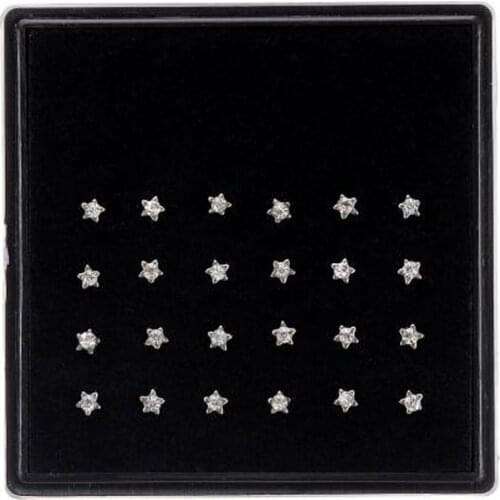 24 Piece 316L Stainless Steel 20G Nostril Crystal Star Nose Ring Body Piercing Jewelry