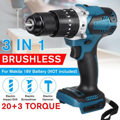 3 in 1 Brushless Cordless Electric Impact Drill Hammer 13mm 20+3 Torque Electric Screwdriver for Makita 18V Battery Drillpro