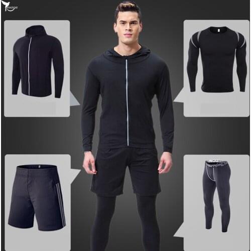 4 Pieces Mens Dry Fit Compression Sports Suit Gym Fitness Running Sets Quick Dry Elastic Jogging Sportswear Workout Tracksuit
