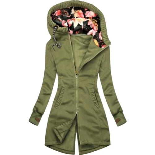 40# zipper Pockets Floral Print Women Hoodies Jacket coat Keep warm in winter Vintage Sweatshirt Mid-length Long Sleeve Coat