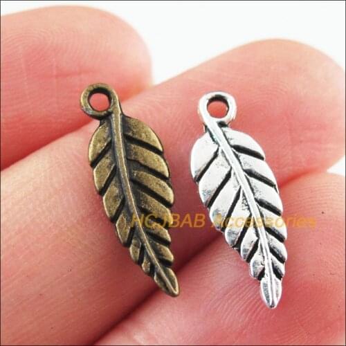 50Pcs Retro Tibetan Silver Tone Antiqued Bronze Tone Leaf Foliage Charms Pendants 6.5x19mm