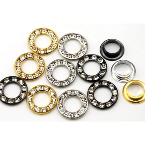 60sets Metal eyelet Inner size 9mm round metal brass rhinestone eyelets crystal diamond grommets glass eyelets RE-17mm-002