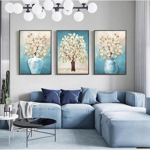 Abstract Simply Blue Flower in the Vase Canvas Painting Print Wall Art Nordic Poster Pictures For Living Room Bedroom Home Décor