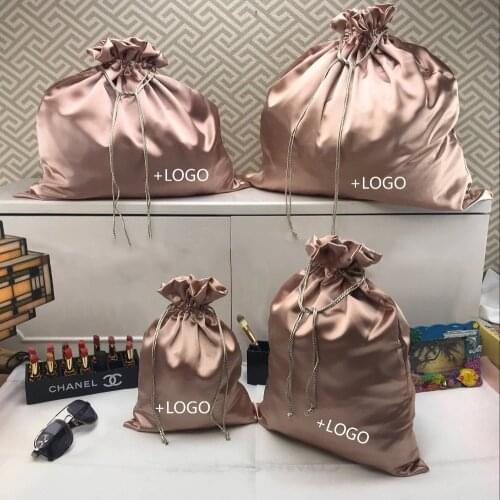 Rose Gold Color Satin Bag for Packaging Hair Jewelry/Makeup/Gift/Wedding/Party/Storage/Wigs/Bundle/Shoe Bags Luxury Silk Pouch