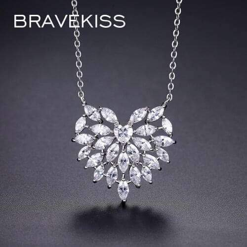 Bravekiss Wedding Necklaces Heart Brand Pendant Clear CZ Necklaces Trendy Jewelry jewelry for women Gifts Accessories New UN0384