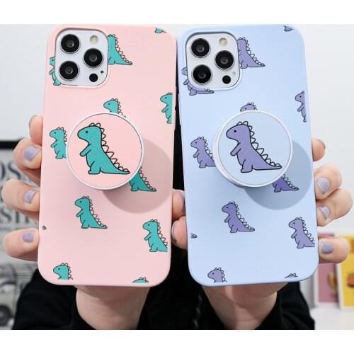 Cute Dinosaur Stand Holder Case Funda For iPhone 11 12 Pro Max SE 2020 7 8 6 6S Plus 5 5S XR X Xs MAX Candy Color Silicone Cover