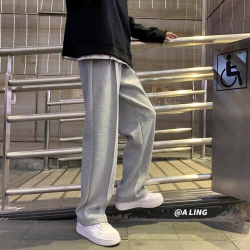 Black Solid Color Straight Harem Pants Korean Man Loose Ankle-Length Winter Streetwear Woman Spring Casual Pants