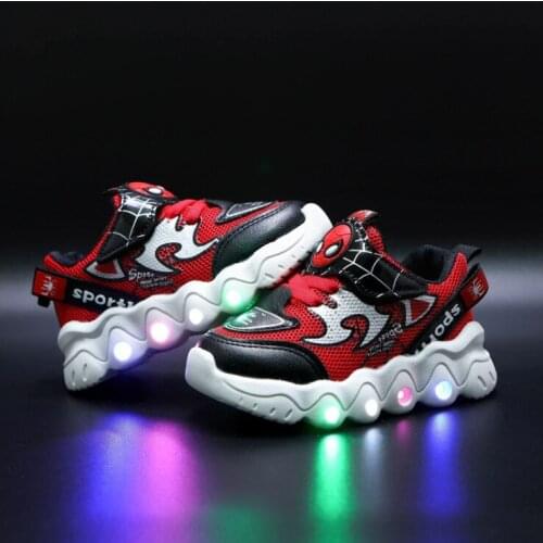 Disney childrens cartoon spiderman boy casual shoes sports shoes non-slip soft bottom breathable student running shoes LED