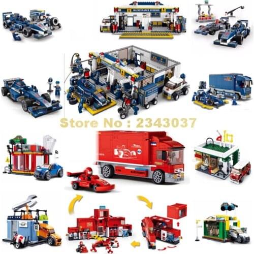 Champion Racing Car Transport Truck Repair Station Garbage Building Blocks Toy