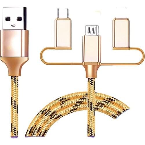 Three-in-One Data Cable for iPhone Android Type-c Mobile Phone Fast Charging Triple Nylon Braided Wire Charging Cable Data Cable