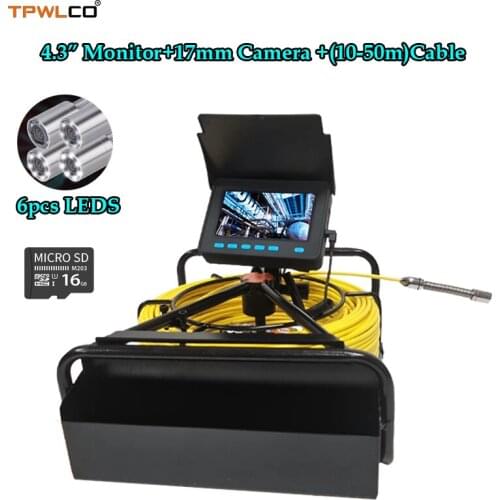 17mm Video Endoscope Camera DVR 10-50m Cable Sewer Camera Pipe Drain Inspection System With 4.3" Display