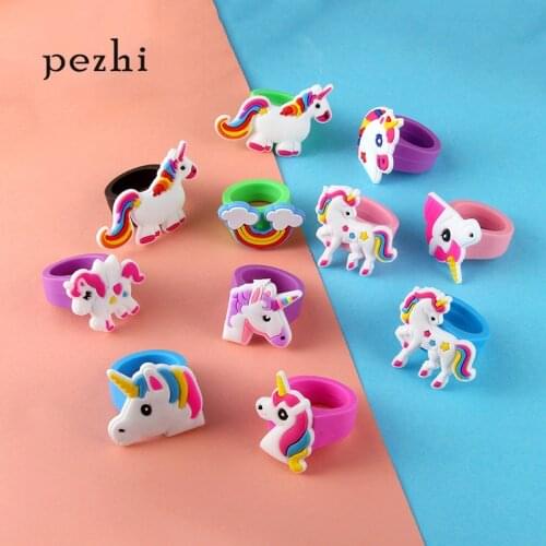 6pcs 10pcs Environmental Unicorn Mermaid dinosaur Ring Girl boy chindren PVC Silicone Ring Handmade Childrens Cartoon Ring