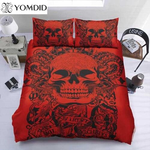 Skull Duvet Cover Sets Cartoon Skull Duvet Cover With Pillowcases Red Background Bedding Set Bedroom Bedding Set Polyester