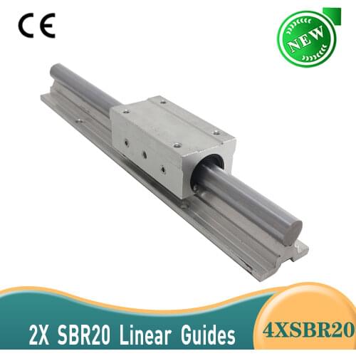 2pcs SBR20 Linear Guides -L 200 300 400 500 mm linear rails shaft support + 4pcs SBR20UU linear blocks for CNC