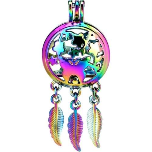 C894 5pcs/lot Rainbow Color Beaty Dream Catcher Butterfly Flower Round Ball Leaf Cage Pendant Pearl Locket Fairytale Party