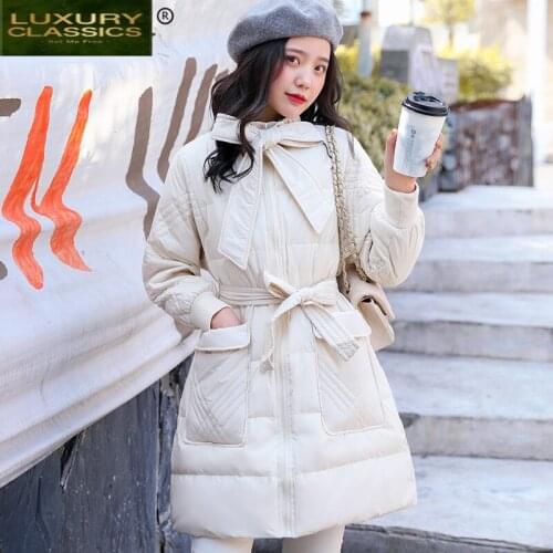 Fashion Female Winter Coat Womens Down Jacket + Belt Korean Thick Long Duck Down Jackets Casual Warm Coats Hiver 190425