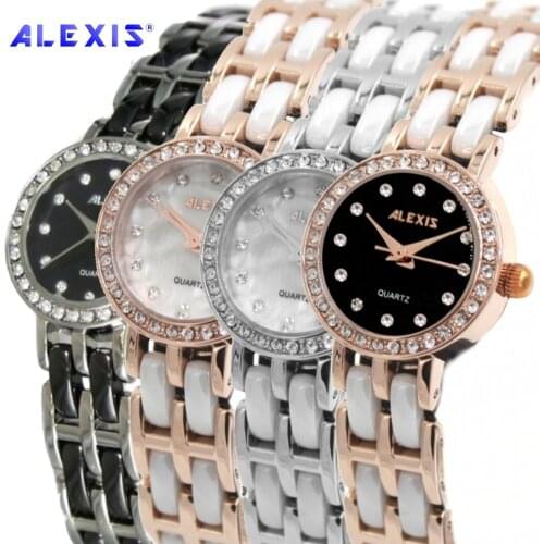 Alexis Women Fashion Analog Quartz Round Watch Japan PC21J Movement Rose Gold with Shiny Metal Band White Dial Water Resistant