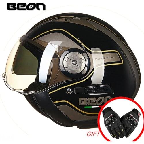 BEON Motorcycle Helmet 3/4 Open Face Motorbike Moto Casco Capacete Vintage Retro Biker Scooter Helmet Double Visor