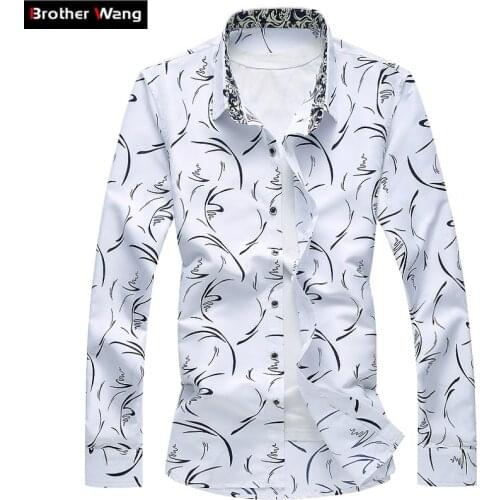 2020 New Mens Shirt Large Size Business Leisure Print Long Sleeve Shirt Slim Male Brand Casual Shirt 5XL 6XL 7XL