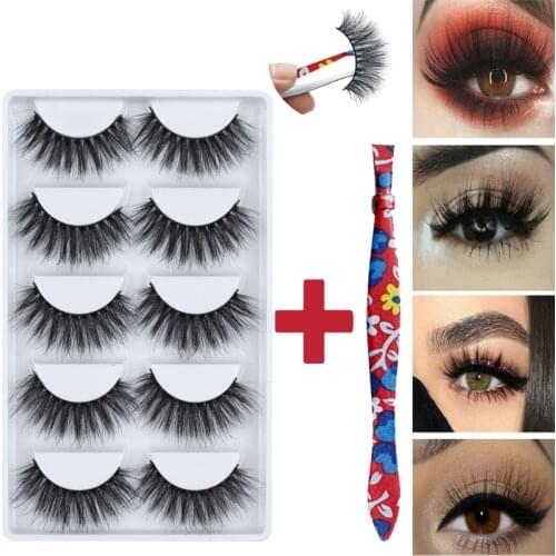 LEKOFO 5 Pairs Mink Eyelashes Set long 3D faux cils Natural Thick Full Strip False Lashes Volume Soft Fake Eyelash Extension