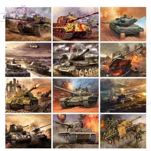 5D DIY Diamond Painting War Machine Tank Scenery Diamond Embroidery Mosaic Full Square Drill Cross Stitch Kit Boy Hobby Handmade