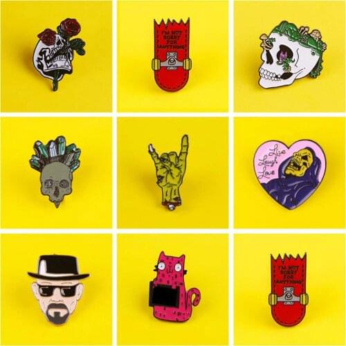 Skull Brooch Punk Pin Badges On a Backpack Set Hippie Style Metal Badges For Clothes Jeans Jackets Enamel Pins Paired Jewelry