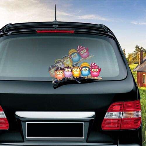 Happy Owls Big Family Stickers Waving Wiper Stickers Decals PVC Rear Window Wiper Car Stickers And Decals for Auto Products
