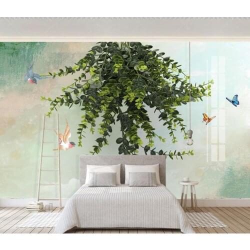 Beibehang Custom mural wallpaper light green leaves flower and bird TV bedroom background wall wall papers home decor