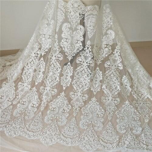 Latest embroidery decorative fabric lace ivory lace for dress