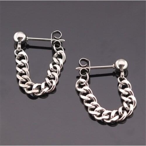 New Trendy Stud Earrings For Women Men Black Silver Color Stainless Steel Chain Stud Earrings Couple Fashion Jewelry wholesale