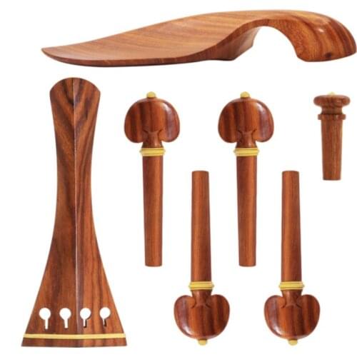 New 4/4 Violin Kit Full Size Violin Accessories Rosewood Violin Peg Tailpiece Chin Rest End Pin (4/4)