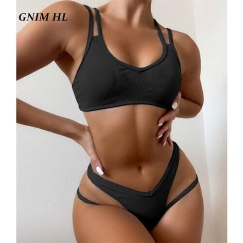GNIM Sexy Bandeau Solid Bikini Swimwear Women Push Up 2021 Summer Swimming Suit For Women Biquini 2 Pieces Set Sport Swimsuit