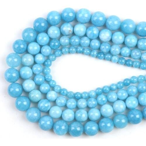 Blue Chalcedony Aquamarines Angelite Natural Stone Loose Beads 15" 4/6/8/10/12mm For Jewelry Making DIY Bracelet Accessories