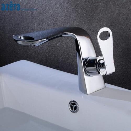 Azeta Brass Chrome Basin Faucet Bathroom Elegant Crane Basin Mixer Single Hole Basin Tap Deck Mounted Washbasin Faucet AT8886