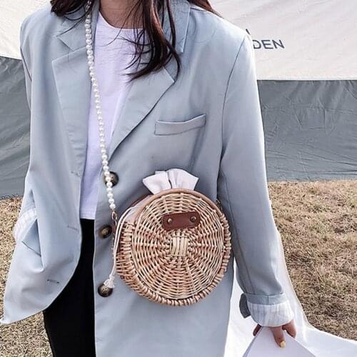 Square Circle Straw Bag New Fashion Handbags Bead Women Summer Rattan Shoulder Crossbody Bag String Handmade Woven Beach Bohemia