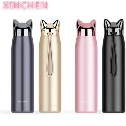 320ml 11oz Double Wall Hot Water Thermos Bottle Stainless Steel Vacuum Flasks Cute Cat Ear Thermal Coffee Tea Milk Travel Mug
