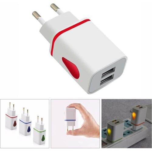 USB Charger Adapter Dual Port EU US 5V 2A Travel Wall Adapter LED Light Mobile Phone USB Charger 5V For iphone Samsung Xiaomi