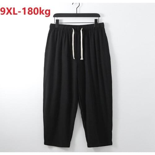 High quality summer ankle-length pants homewear japan style linen cotton plus size 8XL 9XL casual loose thin Harem pants black