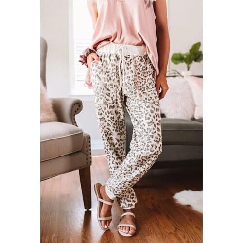 Women Fashion Leopard Print Pants Casual Elestic Waist Wide Leg Comfy Loose Sweatpants Breathable Streetwear Lounge Pant Autumn