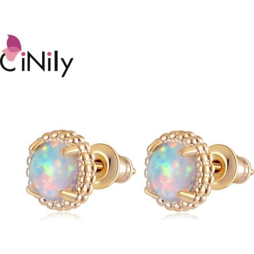CiNily Round New White Fire Opal Earring Women Jewelry Yellow Gold Silver Plated Stud Earrings Fashion Jewelry OH4755