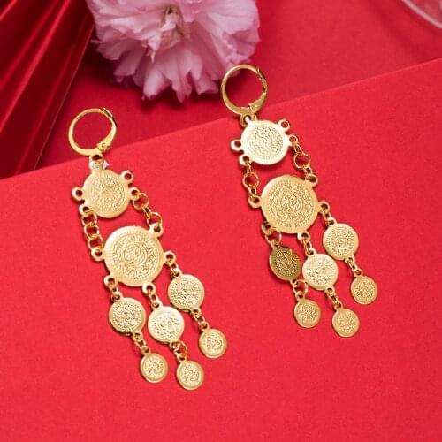 Dubai Gold Color Earrings 24K For Women Wedding Jewelry Womens Earrings For Girls Bridal Wife Gifts African Dubai French